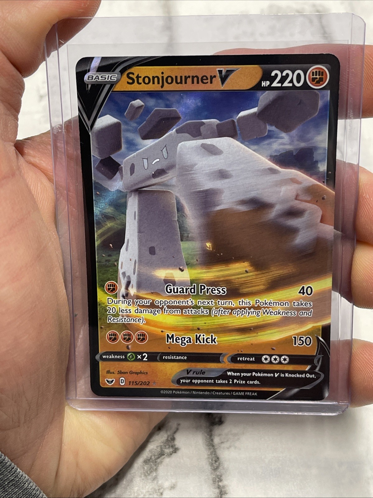 Pokémon Stonjourner V 115/202 Ultra Rare Sword & Shield Base Set Pokemon TCG NM