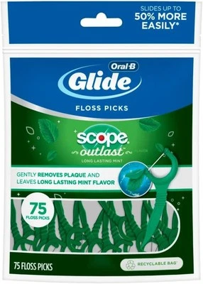 Oral-B Glide Scope Outlast Floss Picks Long Lasting Mint - 75 Picks