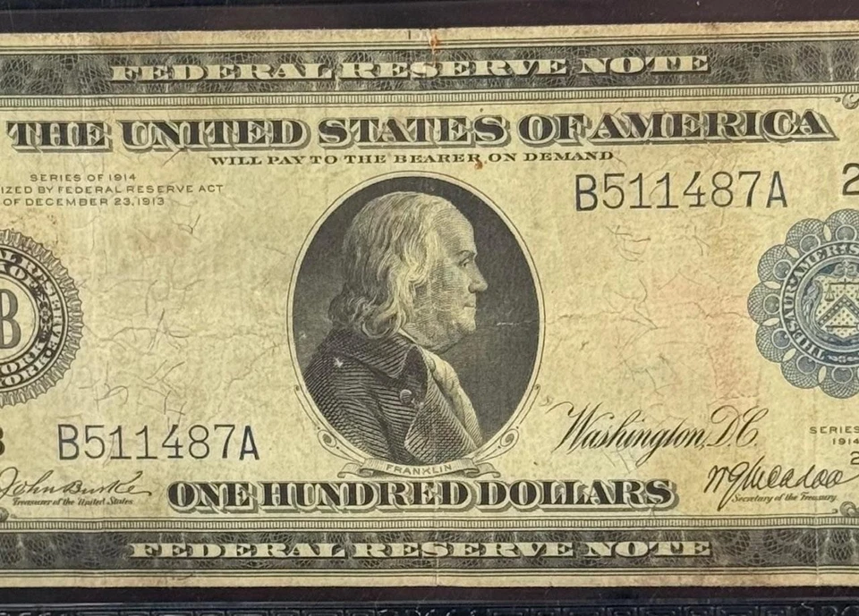 1914 $100 Federal Reserve Note New York Fr.1088 PCGS VF20 Burke / McAdoo - Image 3 of 4