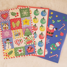 Three Vintage American Greetings Christmas Sticker Sheet Lot Quilting Granny