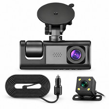 Dash Cam Car HD 1080P Front/Rear/Inside Dual Lens Video Recorder Camera G-Sensor