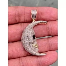 2Ct Round Cut Moissanite Crescent Moon Pendant 14K Yellow Gold Plated Silver
