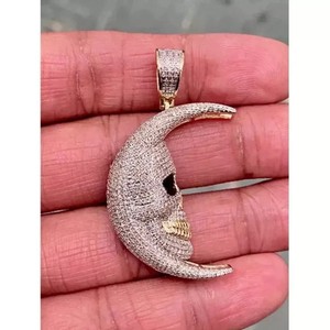 Authentic 2Ct Round Cut Moissanite Crescent Moon Pendant 14K Yellow Gold Plated Silver