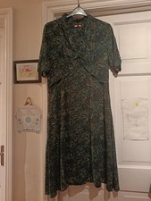 Joe browns green patterned v neck short sleeve midi dress UK 16