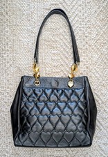 Vintage MOSCHINO Heart Quilted Leather Tote Bag Heart Chain