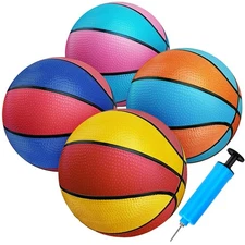 4 Packs Mini Basketballs 7 Inch Size 3 with Pump, Kids Small Basketball Set f...
