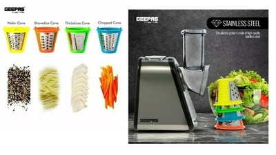 4 Zapfen Elektrisch Salatmaschine Obstschneider Schneider Gemüsereibe Zerkleinerer - NEU