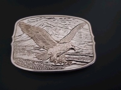 Vintage Beautiful Ornate Metal Spread Eagle Belt Buckle Soaring Flying Mountains