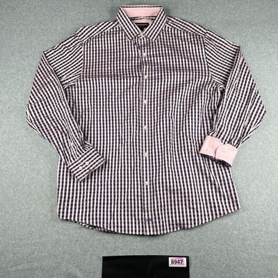 Johnston & Murphy Shirt Large Pink Striped Button Up Long Sleeve Mens