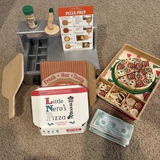 Melissa  Doug Wooden Pizza Counter Top and Bake Pizza Oven Play Food Set Used