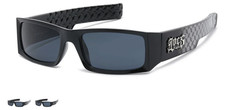 LOCS Men Gangster Square Wrap Around Thick Pattern LOCS Logo Temple Sunglasses