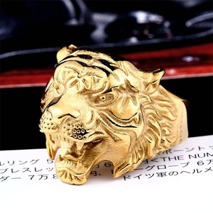 Authentic Vintage Gold Plated Tiger Head Ring Men's Biker Cool Ring