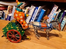 VERY NICE VINTAGE 1950'S OR 60'S TIN WIND UP  CLOWN WITH ZEBRA