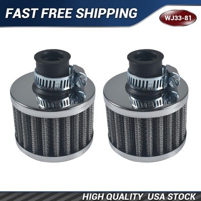 2PCS 12mm Air Filter Mini Universal Red Motor Cone Cold Clean Air Intake Silver