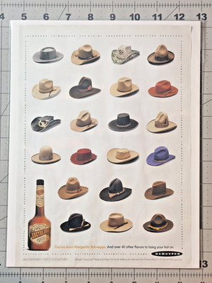 1992 Fashion & Liquor Print Ad COWBOY HATS & CACTUS JUICE Magazine Page Pinup