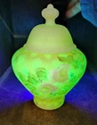 Fenton Burmese Diamond Optic Temple Jar Hand Painted GLOWS Signed