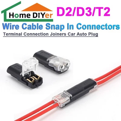 HOME DIYER D2/D3/T2 Wire Cable Snap In Connectors Terminal Connection Joiners Car Auto Plug