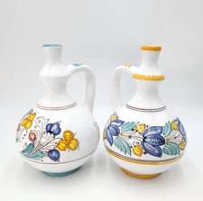 Hand-Painted Italian Ceramic Pottery Oil and Vinegar Set Cruets Italy