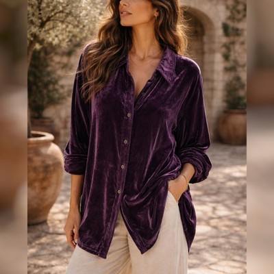 Soft Surroundings Velvet 2XL Purple Lagenlook Minimalist Witchy Fairygrunge Top