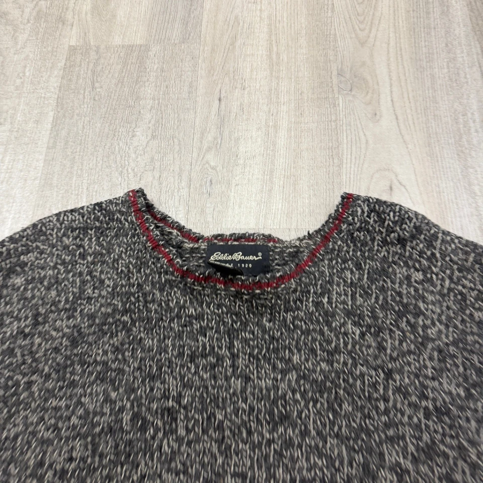 Vintage Eddie Bauer Sweater Men's Large Gray Wool Knit Fisherman Crewneck Cabin - Image 3 of 4