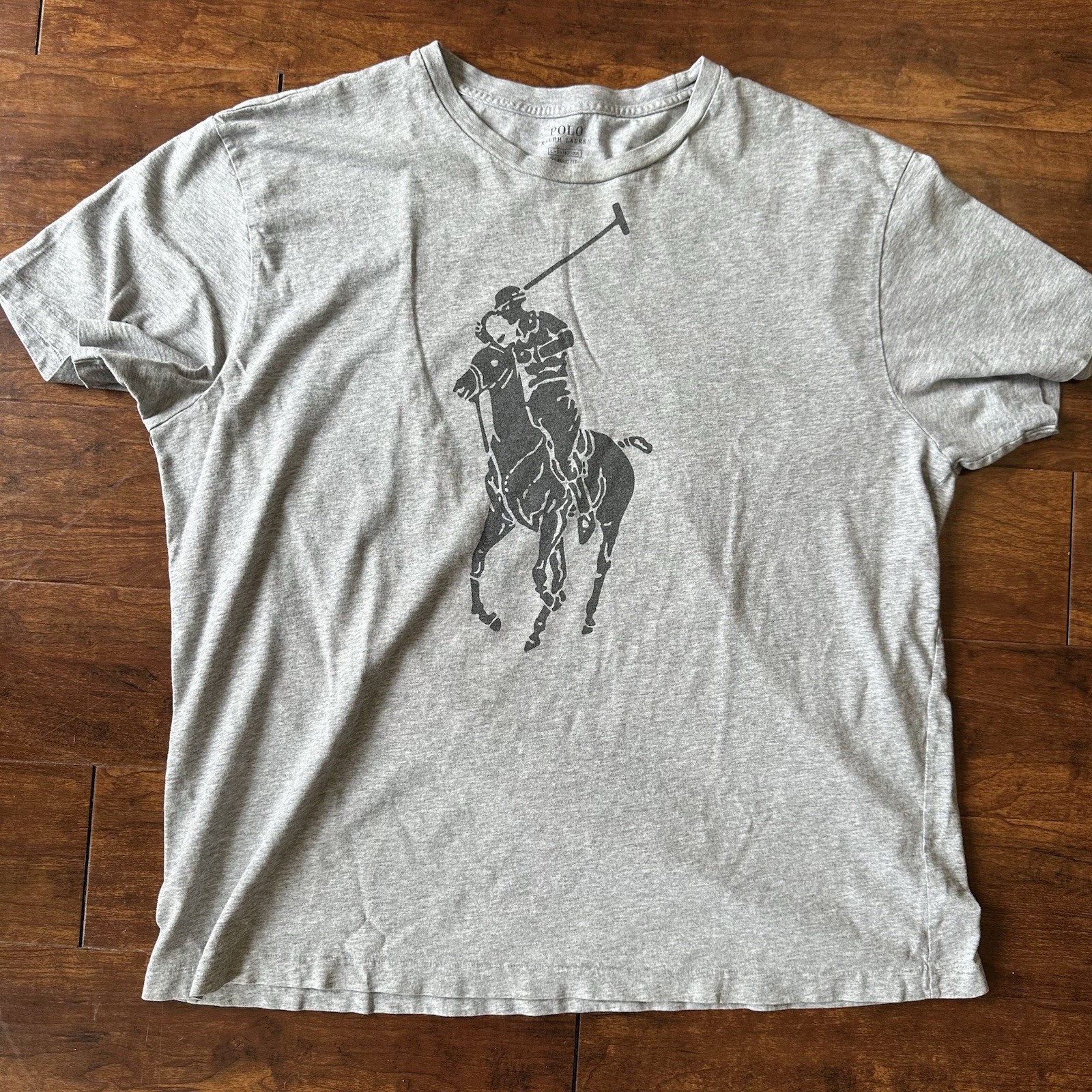 Polo Ralph Lauren grande t shirt grande serigrafia logo grigio nero pony classico