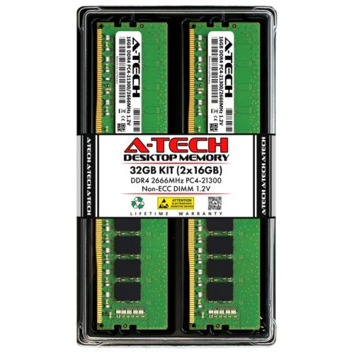 A-Tech 32GB 2x 16GB PC4-21300 Desktop DDR4 2666 MHz DIMM 288-Pin Memory RAM Kit - 第 1/7 張圖片
