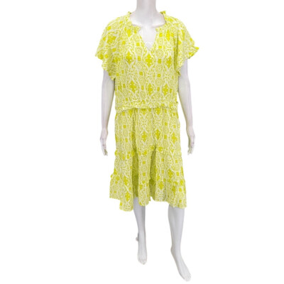 Destination 365 Women's Printed Tiered Dress Petite X-Large Size Lime
