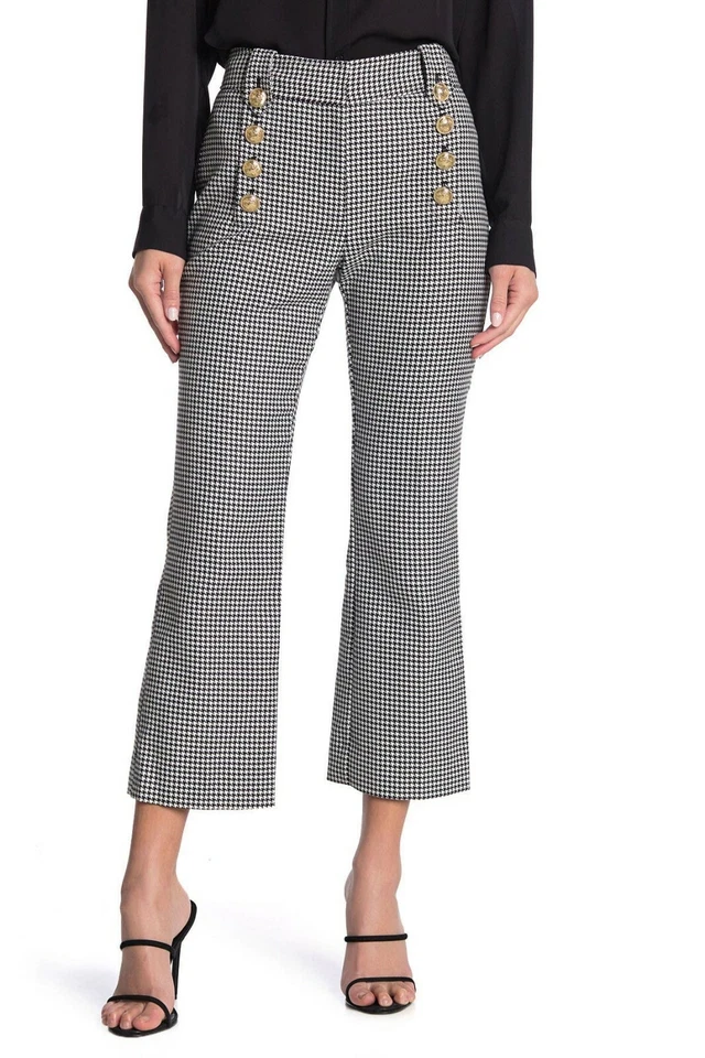 NWT Derek Lam 10 Crosby Corinna Houndstooth Cropped & Flare Trouser/Pant Size 14