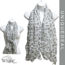 New Arrival VINTAGE SPRING CRINKLED FLOWER PRINT SHAWL SCARF WRAP FSN2167/WHITE