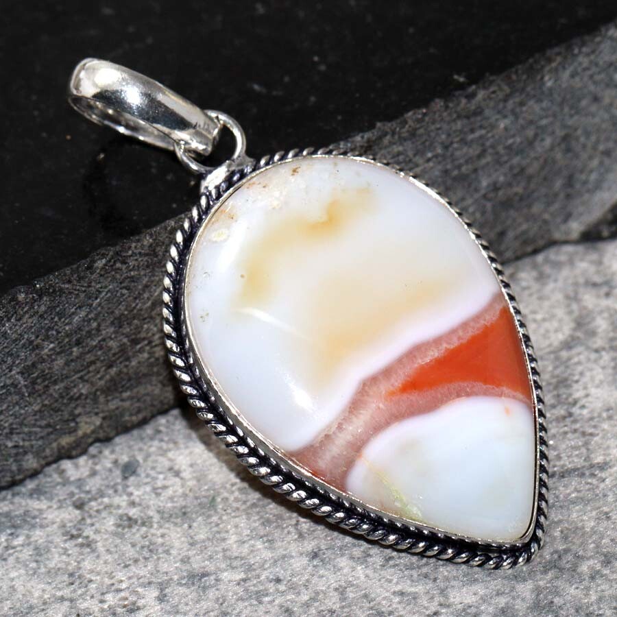 Handmade 925 Silver-Plated Sardonyx Ethnic Pendant Jewelry 2.2 Inches JW