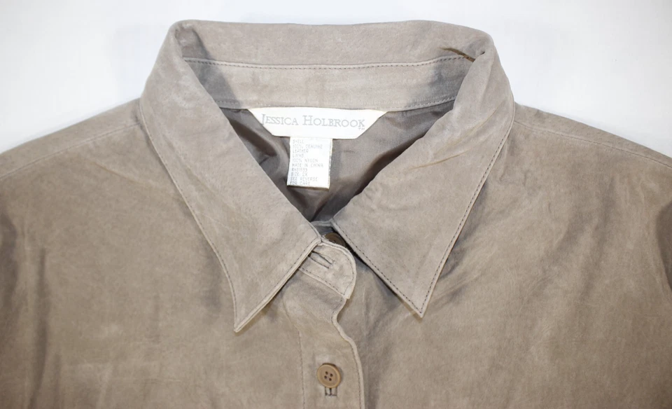 Nueva Chaqueta Camisa Jessica Holbrook De Colección Para Mujer 2X Gamuza Cuero Chamarra Beige Foto 4 de 4