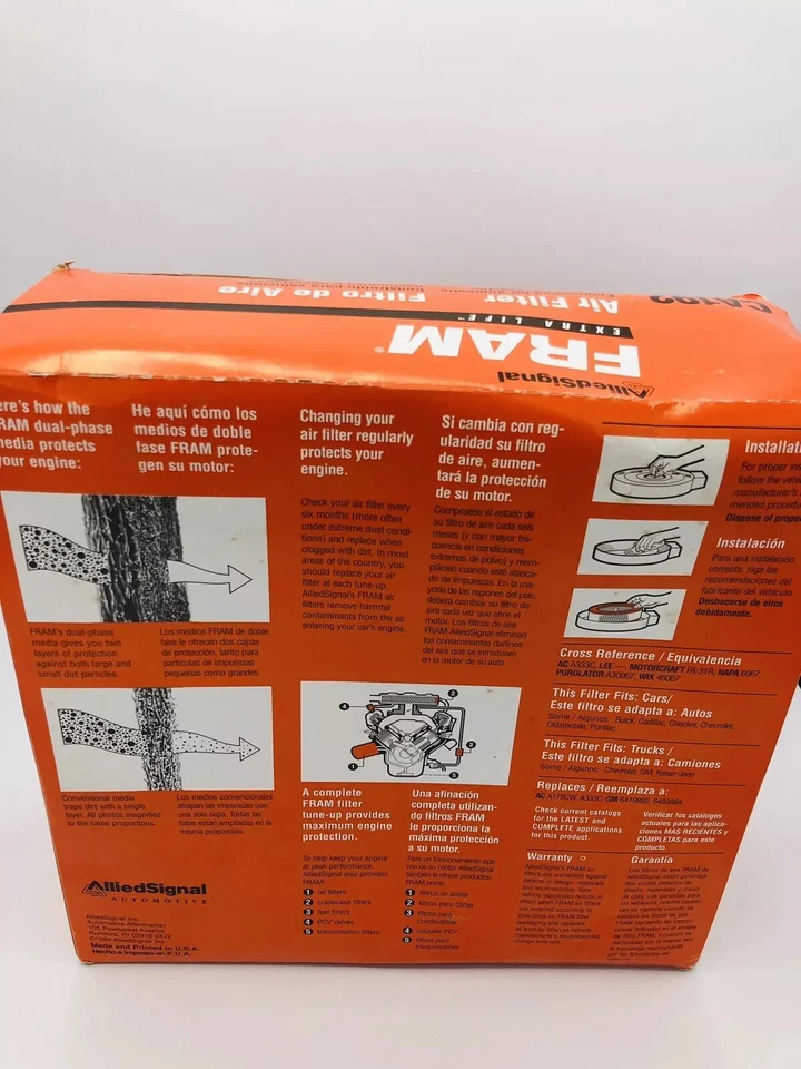 Filtro de aire del motor FRAM Extra Life CA192 para Select Buick Chevrolet GMC Pontiac Foto 3 de 4
