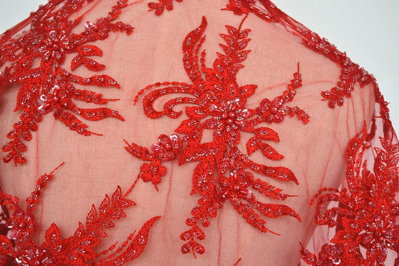 Perlé Floral Mariage Tissu Dentelle Rouge Broderie Robe DIY Tulle Bordure 1 - Photo 4/4