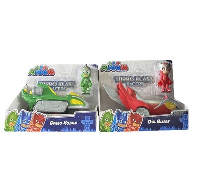 PJ Masks Turbo Blast Racers Gekko-Mobile & Owl Glider Lot of 2 New Figures & Car