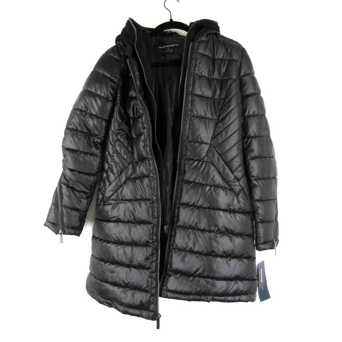 French Connection Women s Bib Waist Quilted Jacket in Black SZ XS