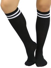 Women's Knee High Socks w/ Striped Top Fashionable Athletic Wear