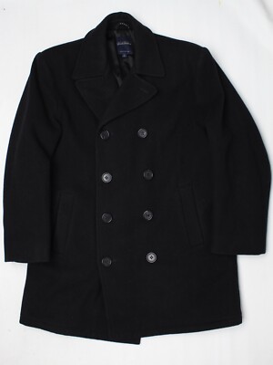Brooks Brothers Peacoat Mens M Solid Navy Blue Wool Double