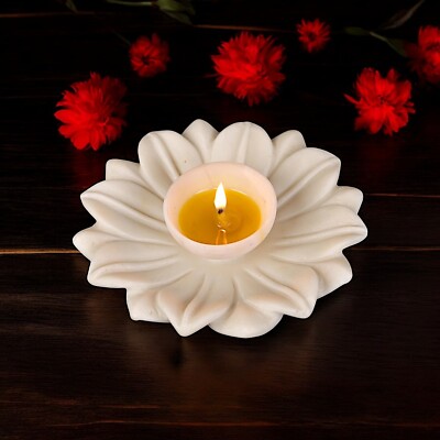 Marble Oil Lamp Lotus Plate Diwali Pooja Diya Festive Home Decor Spiritual Gift