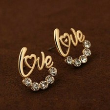 Luxury Earrings Gold colour LOVE Crystal style faux Crystal Studs Women Girls UK