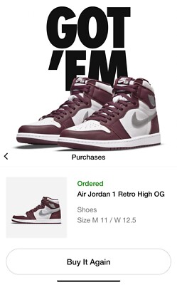 Nike Air Jordan Retro 1 BORDEAUX White Silver Mens Sz 11 555088-611 CONFIRMED