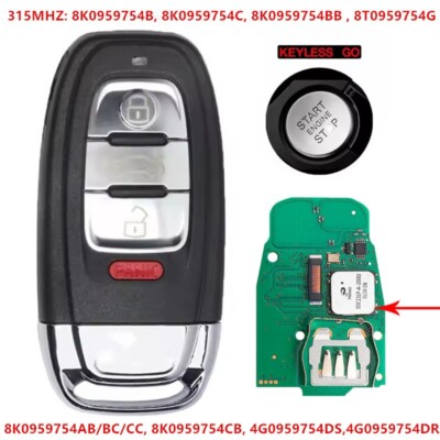 Keyless SMART PROXIMITY REMOTE key 4Button 315MHZ FOR AUDI A4 A5 A6 A7 A8 S5 Q5
