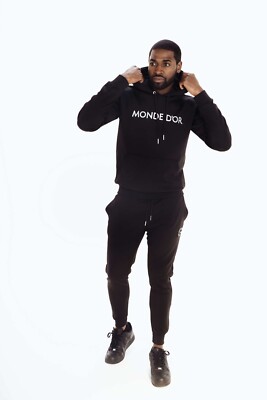 Monde D'or Mens Urban Sport Black Slim Tracksuit Set, Pullover