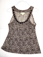 Michael Kors Top Women Medium Tank Brown Front Neck Stone Sleeveless Blouse