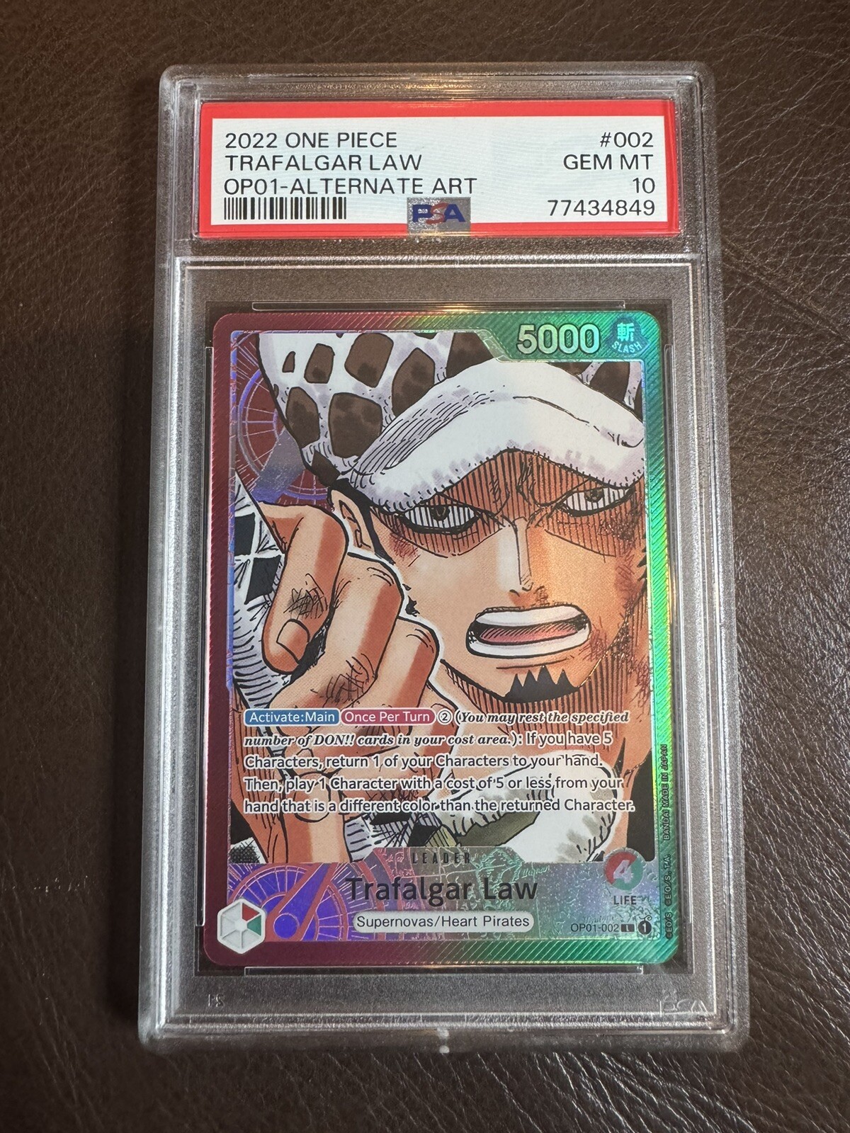 PSA 10 Trafalgar Law OP01-002 Alternate Art Pre-errata One Piece Romance Dawn
