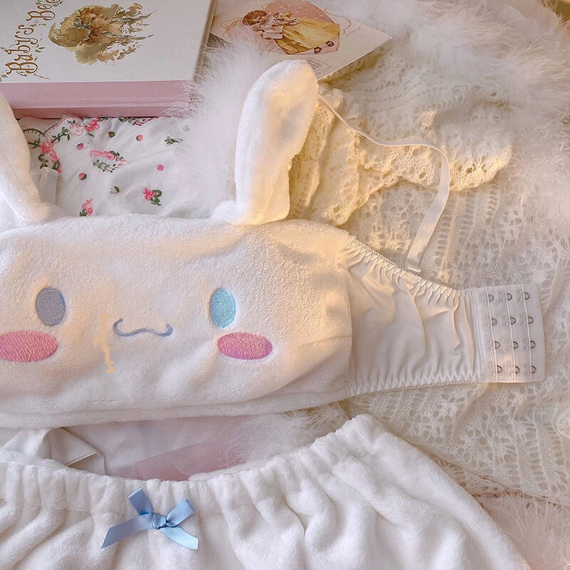 Conjunto de sujetador con volantes de felpa lindo ropa interior kawaii lolita para mujer japonesa bragas tubo a Foto 2 de 4