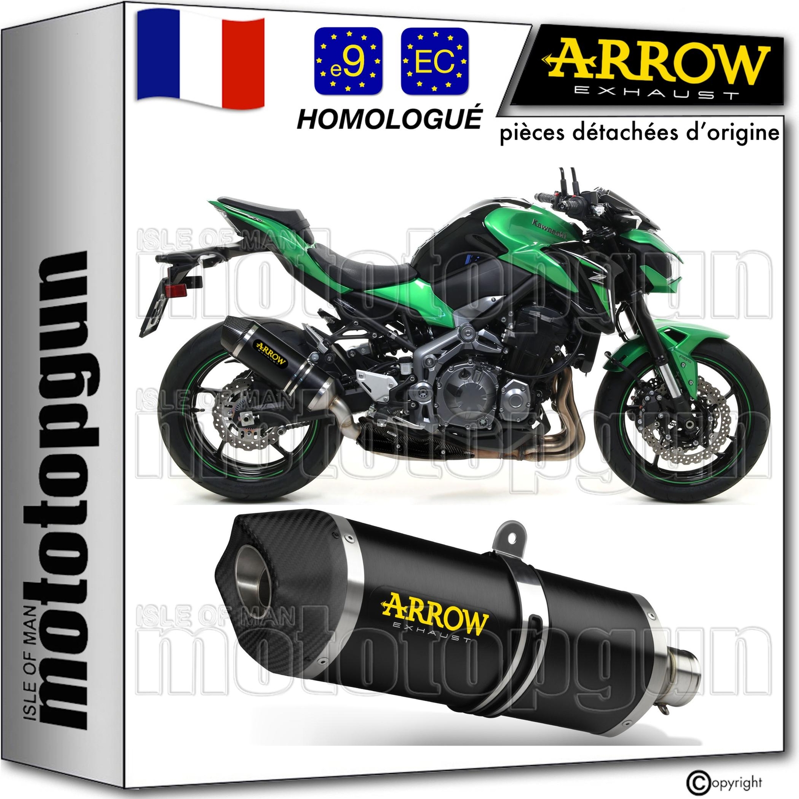 Échappement moto noir Arrow C Race-Tech homologué CE pour Kawasaki Z900 Z-900 A2 2022