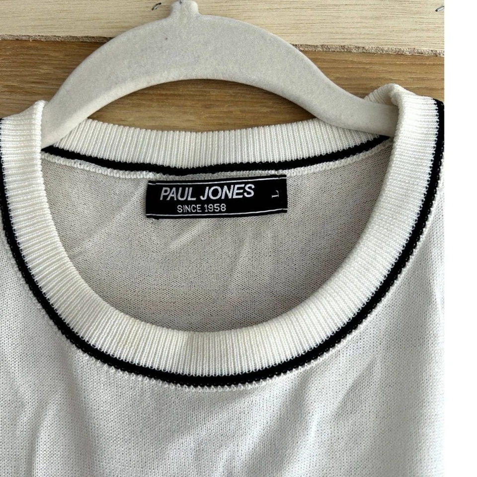 Camisa de manga corta ligera de punto Paul Jones para hombre talla grande blanca a rayas negras Foto 3 de 3