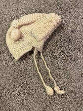 Vintage Crochet Toddler Vintage Style Hat Tassel And Tie Ivory
