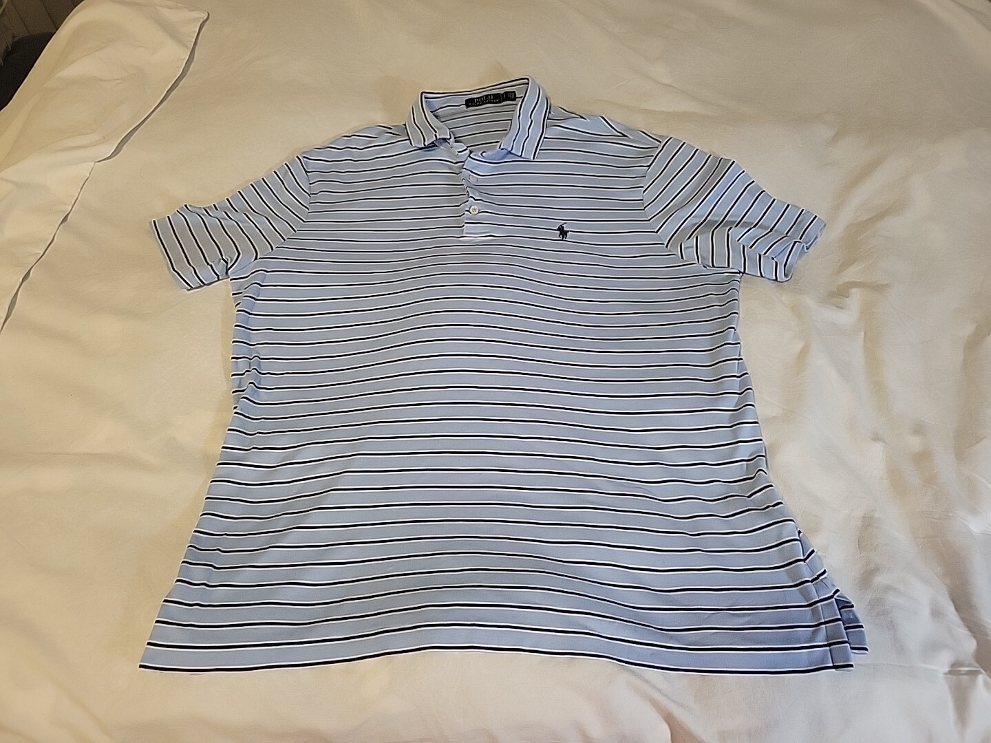 PONY Polo Ralph Lauren camicia uomo taglia grande blu chiaro manica corta righe orizzontali