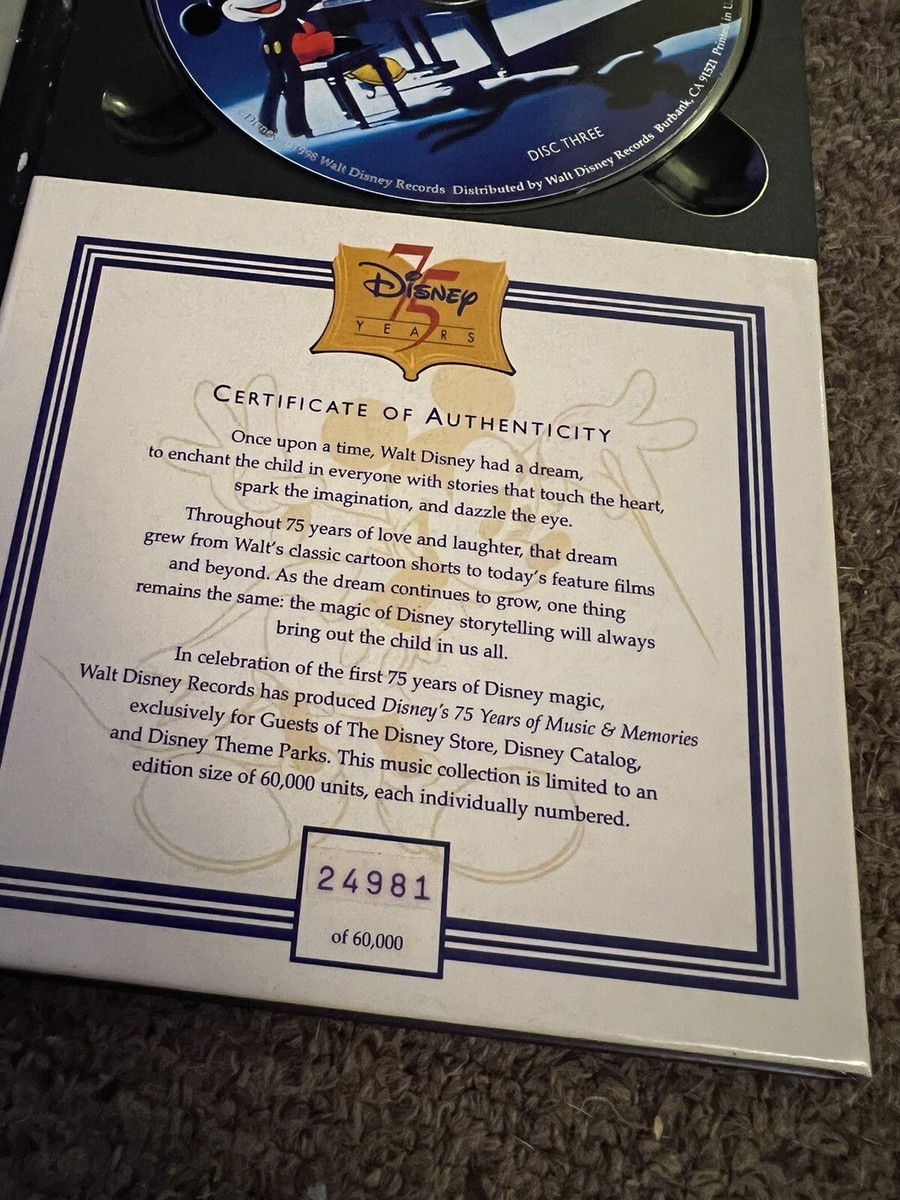 Disney's 75 Years of Music and Memories 1928 to 1998 3 CD